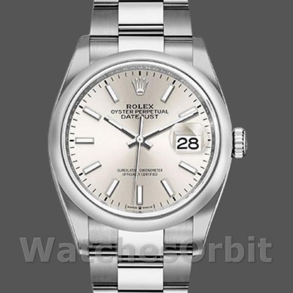 Replica Rolex Datejust 36mm Unisex-126200-Roestvrij Staal-Zilveren Index Wijzerplaat Zilver