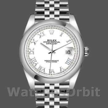 Replica Rolex Datejust 36mm Unisex-126200-Roestvrij Staal-Witte Romeinse Wijzerplaat Wit