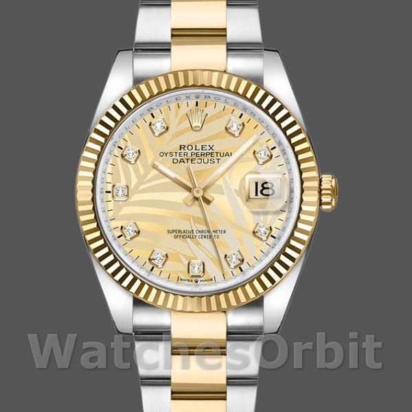 Replica Rolex Datejust 36mm Unisex-126233-Gouden Palm Motief Wijzerplaat