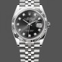 Replica Unisex's Rolex Datejust 36mm Unisex-126234 Geribbelde lunette-Zwarte Diamanten Wijzerplaat Zwart