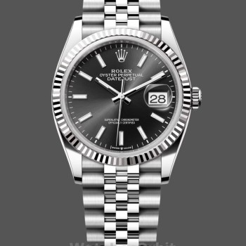 Replica Rolex Datejust 36mm Unisex-126234 Geribbelde lunette-Zwarte index wijzerplaat Zwart
