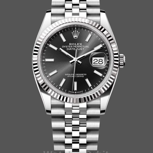 Replica Rolex Datejust 36mm Unisex-126234 Geribbelde lunette-Zwarte index wijzerplaat Zwart