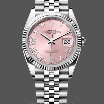 Replica Rolex Datejust 36mm Unisex-126234 Geribbelde ring-Roze Romeinse wijzerplaat Roze