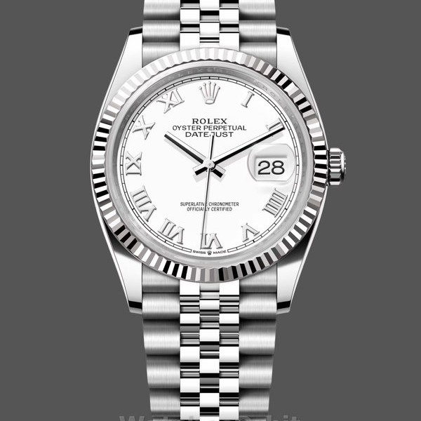 Replica Rolex Datejust 36mm Unisex-126234 Geribbelde lunette-Witte Romeinse wijzerplaat Wit