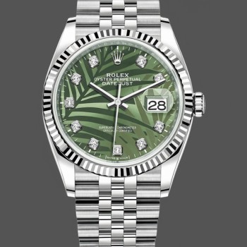 Replica Rolex Datejust 36mm Unisex-126234-Olive Green Palm Motif Dial Groen