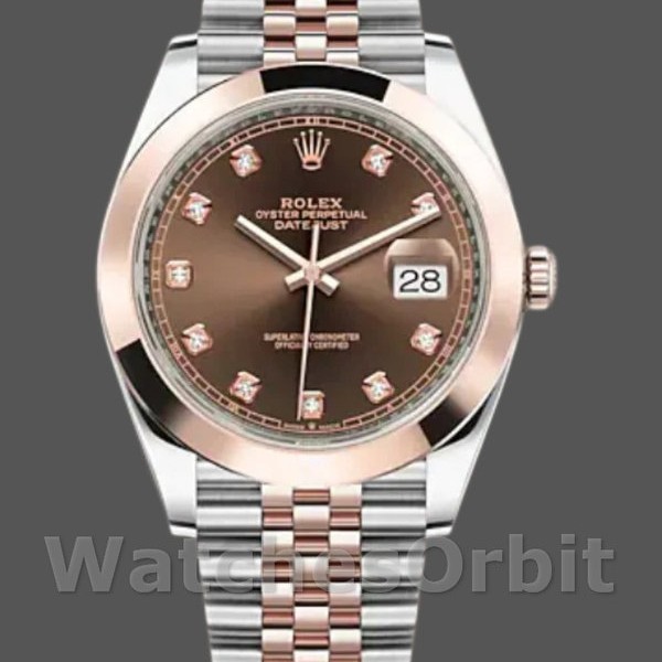 Replica Rolex Datejust 41mm Heren-126301-Rose Goud-Chocoladebruin Diamanten Wijzerplaat Chocoladebruin