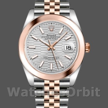 Replica Rolex Datejust 41mm Heren-126301-Rose Gold-Silver Fluted Motif Dial Zilver
