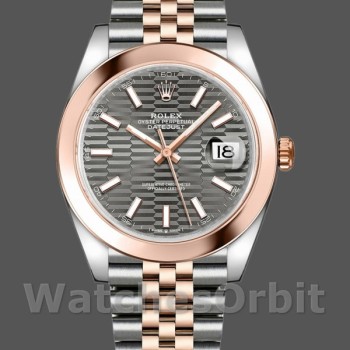 Replica Rolex Datejust 41mm Heren-126301-Rose Gold-Slate Grey Fluted Motif Dial Grijs