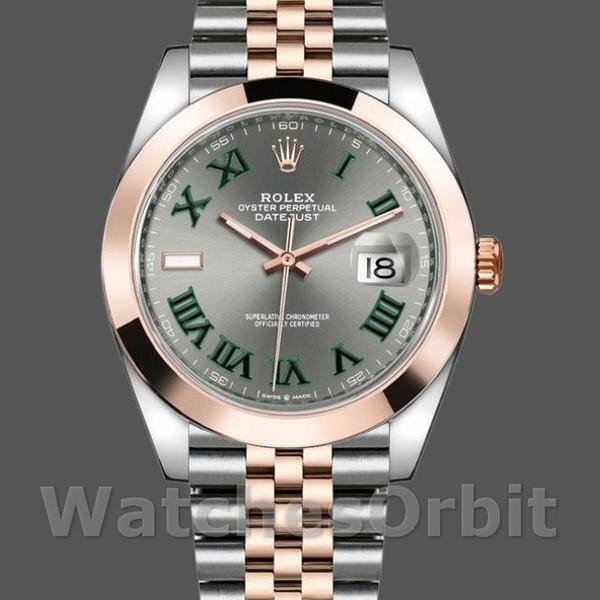 Replica Rolex Datejust 41mm Heren-126301-Rose Gold-Slate Grey Wimbledon Dial Grijs