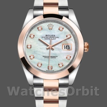 Replica Rolex Datejust 41mm Heren-126301-Witte MOP-Diamanten Wijzerplaat-Staal & Roségoud MOP