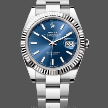 Replica Rolex Datejust 41mm Heren-126334 0001 Geribbelde lunette-Blauwe Wijzerplaat Blauw