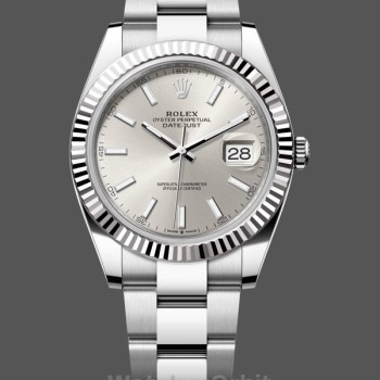 Replica Rolex Datejust 41mm Heren-126334 0003-Gegolfde ring-Zilveren wijzerplaat Zilver