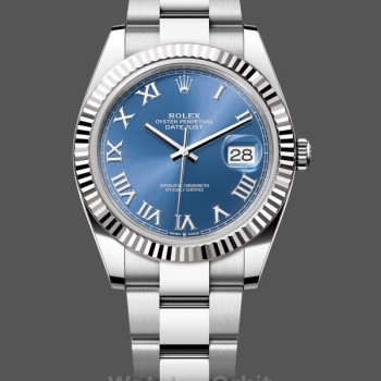 Replica Rolex Datejust 41mm Heren-126334 0025-Gegolfde ring-Blauw Romeinse cijfers Wijzerplaat Blauw