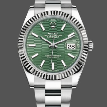 Replica Rolex Datejust 41mm Heren-126334 0029-Gegolfde ring-Groene wijzerplaat met motief Groen
