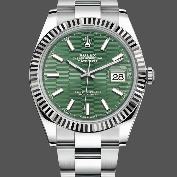 Replica Rolex Datejust 41mm Heren-126334 0029-Gegolfde ring-Groene wijzerplaat met motief Groen