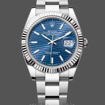 Replica Rolex Datejust 41mm Heren-126334-Gegolfde lunette-Blauw Gegolfde Motief Wijzerplaat Blauw