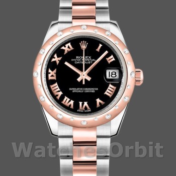 Replica Rolex Datejust 31mm Dames-178341-Zwarte Romeinse cijfers Wijzerplaat Zwart