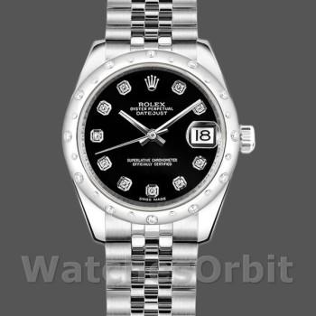 Replica Rolex Datejust 31mm voor dames-178344-zwarte diamanten wijzerplaat-jubileum armband zwart
