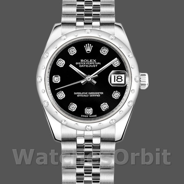 Replica Rolex Datejust 31mm voor dames-178344-zwarte diamanten wijzerplaat-jubileum armband zwart