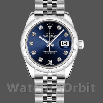 Replica Rolex Datejust 31mm voor dames-178344-Blauwe diamanten wijzerplaat-Jubileum armband blauw