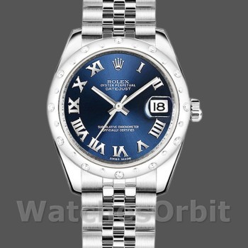 Replica Rolex Datejust 31mm voor dames-178344-Blauwe Romeinse wijzerplaat-Jubileum armband blauw