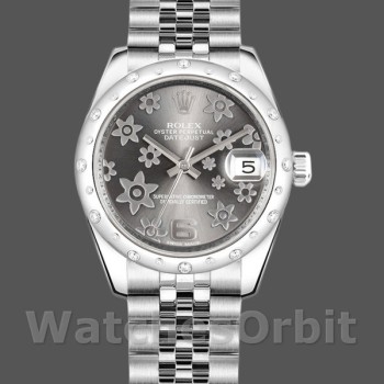 Replica Rolex Datejust 31mm voor dames-178344-Rhodium Grijs Wijzerplaat met Bloemmotief