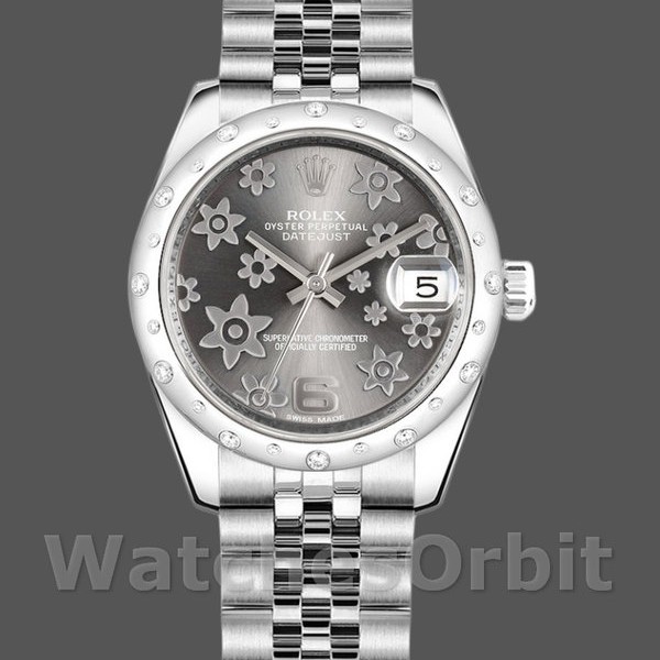 Replica Rolex Datejust 31mm voor dames-178344-Rhodium Grijs Wijzerplaat met Bloemmotief