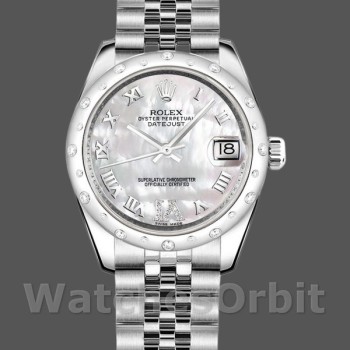 Replica Rolex Datejust 31mm voor dames-178344-Witte parelmoer met diamant wijzerplaat MOP