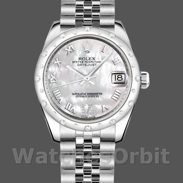 Replica Rolex Datejust 31mm voor dames-178344-Witte parelmoer met diamant wijzerplaat MOP