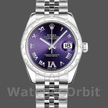 Replica Rolex Datejust 31mm voor dames-178344-Paarse wijzerplaat-VI Diamanten Paars