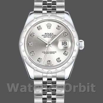 Replica Rolex Datejust 31mm voor dames-178344-Zilver Diamond Dial-Roestvrij Staal Zilver<br />