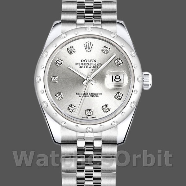 Replica Rolex Datejust 31mm voor dames-178344-Zilver Diamond Dial-Roestvrij Staal Zilver<br />