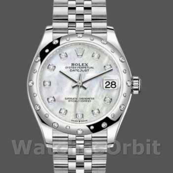Replica Rolex Datejust 31mm voor dames-178344-Witte parelmoer met diamant wijzerplaat MOP