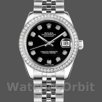 Replica Rolex Datejust 31mm voor dames-178384-zwarte diamanten wijzerplaat-diamanten ring zwart<br />