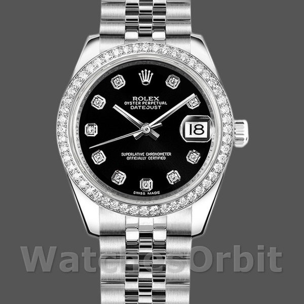 Replica Rolex Datejust 31mm voor dames-178384-zwarte diamanten wijzerplaat-diamanten ring zwart<br />