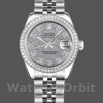 Replica Dames Rolex Datejust-178384, 31mm, Meteorietgrijze wijzerplaat, Diamanten ring, Lady Meteorietgrijs