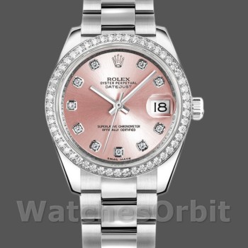 Replica Dames Rolex Datejust-178384, 31mm, Roze Diamanten Wijzerplaat, Diamanten Bezel, Dame Roze