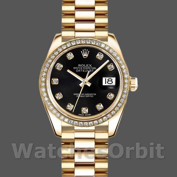 Replica Rolex Datejust 26mm Dames-179138-Zwarte Diamanten Wijzerplaat Zwart