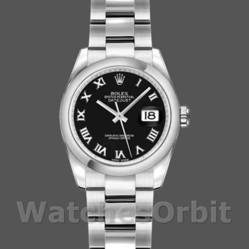 Replica Rolex Datejust 26mm voor dames-179160-zwarte Romeinse wijzerplaat-Oyster armband zwart