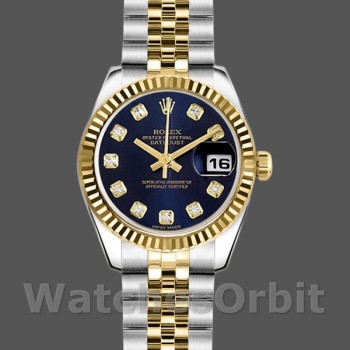 Replica Dames Rolex Datejust-179173, 26mm, Blauwe Diamanten Wijzerplaat, Geribbelde Ring, Lady Blue