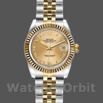 Replica Dames Rolex Datejust-179173, 26mm, Champagne Romeinse cijfer wijzerplaat, Lady Champagne
