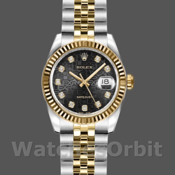 Replica Dames Rolex Datejust-179173, 26mm, Jubilee Black Diamond Dial, Fluted Bezel, Lady Black