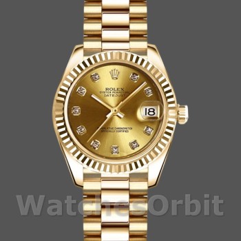 Replica Dames Rolex Datejust-179178, 26mm, Geelgoud, Champagne Diamanten Wijzerplaat, Lady Champagne