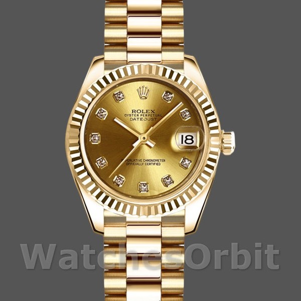 Replica Dames Rolex Datejust-179178, 26mm, Geelgoud, Champagne Diamanten Wijzerplaat, Lady Champagne