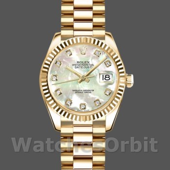 Replica Dames Rolex Datejust-179178, 26mm, Geelgoud, Parelmoer Diamanten Wijzerplaat, Lady MOP