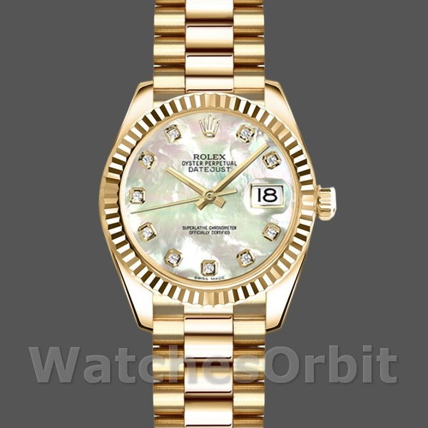 Replica Dames Rolex Datejust-179178, 26mm, Geelgoud, Parelmoer Diamanten Wijzerplaat, Lady MOP