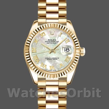 Replica Dames Rolex Datejust-179178, 26mm, Geelgoud, Parelmoer Witte Wijzerplaat, Lady MOP