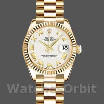 Replica Dames Rolex Datejust-179178, 26mm, Geelgoud, Romeinse wijzerplaat, Lady White