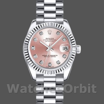 Replica Dames Rolex Datejust-179179, 26mm, Roze Diamanten Wijzerplaat, Geribbelde Ring, Dame Roze