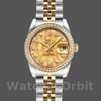 Replica Dames Rolex Datejust-179383, 26mm, Kristal Goud Stof Champagne Wijzerplaat, Lady Champagne
